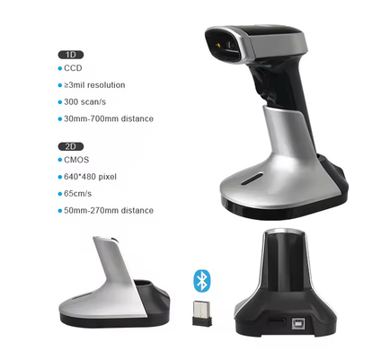 Wireless Bluetooth Barcode Scanner Untuk Perangkat Ponsel 2D QR Code Reader Dengan Stand Pengisian