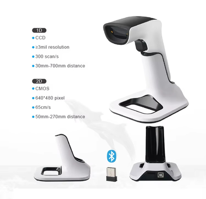 2200mAh 2D Bluetooth QR Code Reader Dan Wireless 2.4G Image Barcode Scanner DS6510B-M9 Dengan Stand Pengisian