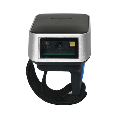 Black Ring Wireless Barcode Scanner Dengan Sensor CMOS Baterai 360mAh Untuk Inventori